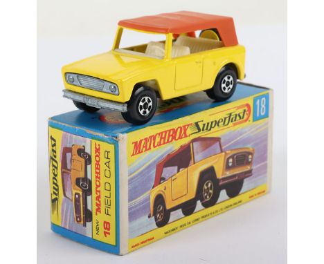 Matchbox Lesney Superfast Boxed Model, England: MB-18 Field Car Field Car, Transitional model with Yellow body and G box, unp