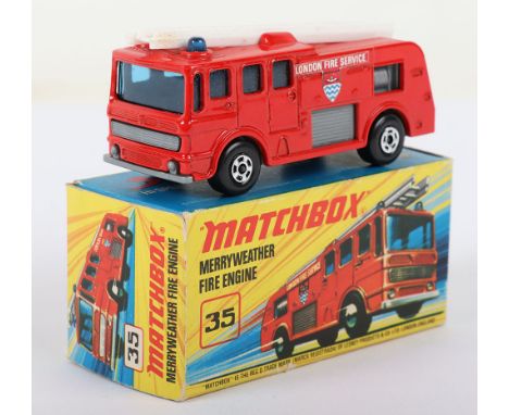 Matchbox Lesney Superfast Boxed Model, England: MB-35 Merryweather Fire Engine with WIDE wheels and last issue I box, Red bod