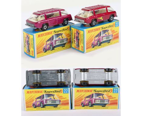 Two Matchbox Lesney Superfast Boxed Models, England: MB-22 Freeman Intercity Commuter, 2 model and 2 box variations 1) Magent