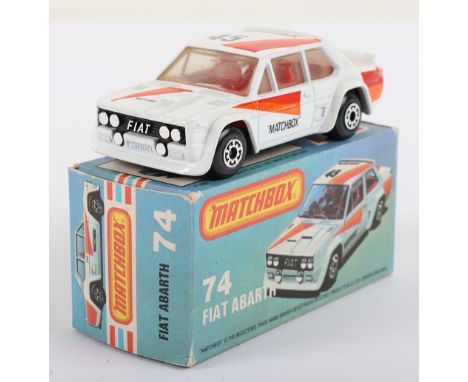 Matchbox  Lesney Superfast Boxed model, England: Fiat Abarth with White body and Matchbox 45 prints, Red interior, Black Engl