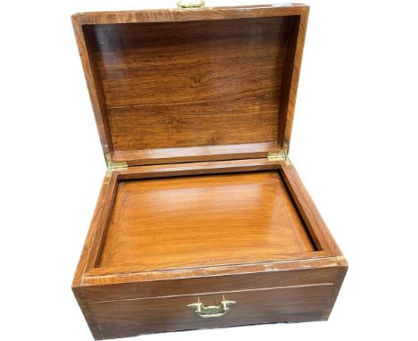 Indian Rosewood style dome top trunk, with full out drawer. Brass handles fitted. [27x48x36cm] 