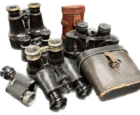 A Collection of field binoculars and Monocular; Broadhurst Clarkson &amp; Co London Monocular with carry case, French Lenses 