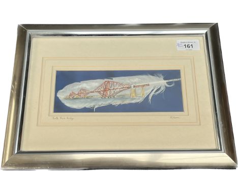 R. StormPainting on a feather titled 'Forth Rail Bridge' [Frame- 25.5x34.5cm] 