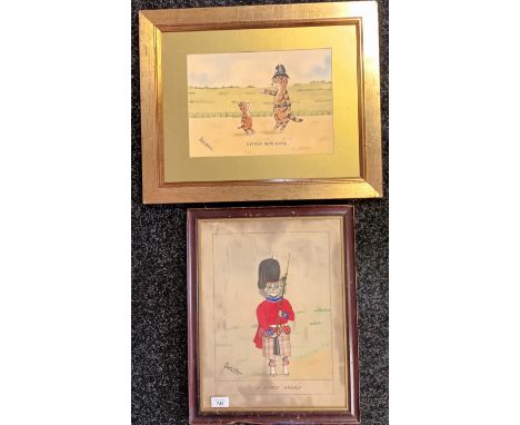 Louis Wain (1860-1939)Two mixed media's depicting cats titled 'A Scot's Guard' and 'Little Boy Lost', both signed. 