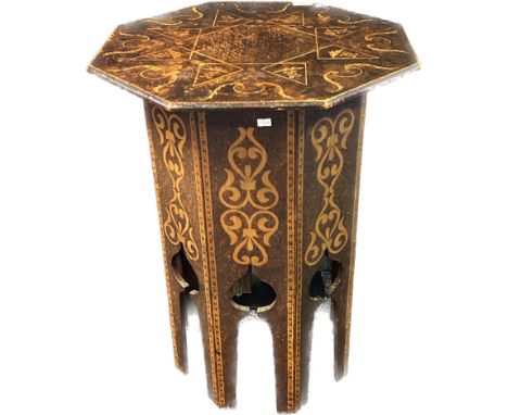 A liberty style arts &amp; crafts poker work octagonal side table[71x54x54] 