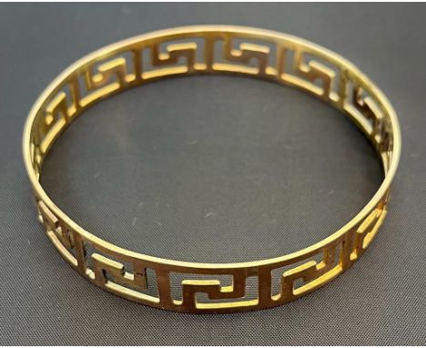 A Vintage 9ct gold Greek key design bangle [19.64grams] [7cm diameter] 