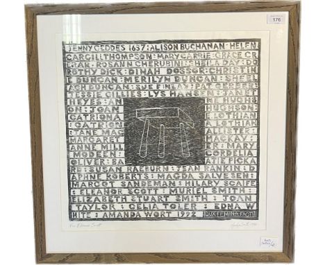 MERILYN SMITH, Scottish b1942Screen print 'The Cutty Stool' Signed and dated 1992 'For Eleanor Scott' [Art work- 43.5x45cm] 
