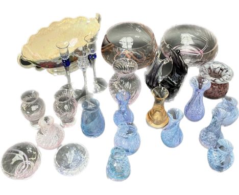 A Collection of Varying sized Caithness glass vases and bowls. Along with a lustre floral design bowl 