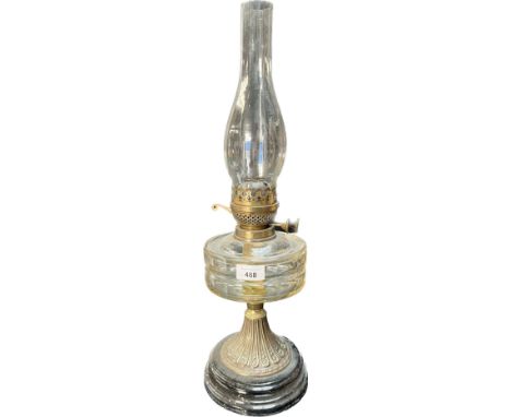 Antique Brass and glass paraffin lamp. [55cm high] 