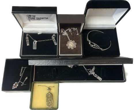 A Selection of silver jewellery; silver bangle set with pearls, Birmingham silver Egyptian gilt silver ingot pendant with cha