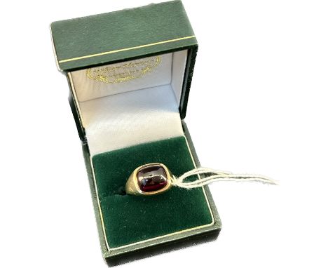 9ct yellow gold ring set with a ruby stone. Dome form. [4.21Grams] [Ring size O] 