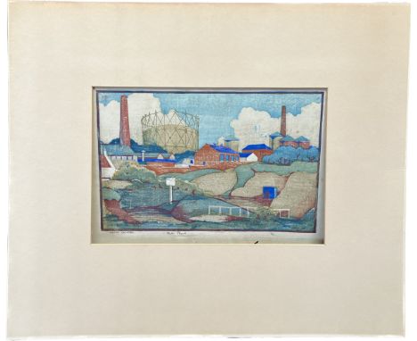 Vintage Coloured block print titled 'Granton Gas Works' Trial Proof. [Art work- 24x36cm] 
