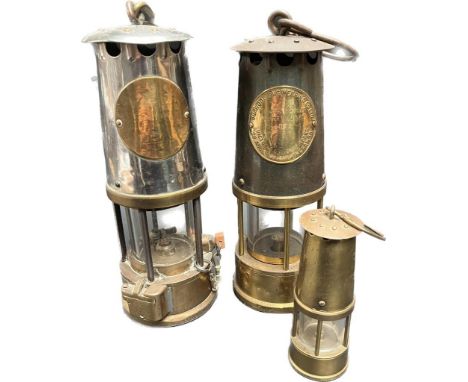 Two antique minors lamps and one smaller lamp; Eccles minor lamp, Berwood Engineering Co Ltd- Type SL- Ministry Power Safety 