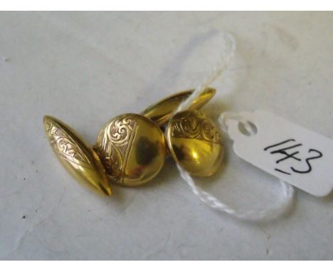 Pair part engraved 9ct round cufflinks 3.5g    