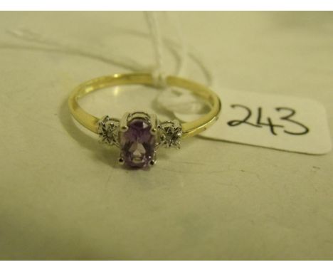 9ct amethyst & diamond three stone ring 'R'    