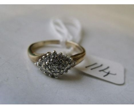 9ct marquis shaped diamond cluster ring  approx size 'K'        