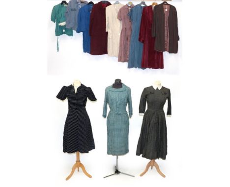 Circa 1940s and Later Suits, Coats and Separates, comprising a Jeune Mama by Gail Fashions blue self striped straight skirt a