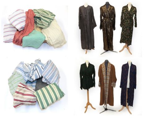 Assorted Circa 1940's and Later Gentlemen's Dressing Robes, Undergarments and Cotton and Wool Striped Night Wear, comprising 