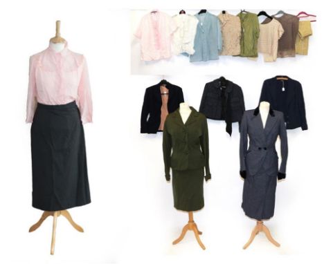 Circa 1940/50 Suits and Separates, comprising Hector Rowe London blue and white checked wool skirt suit with a straight skirt