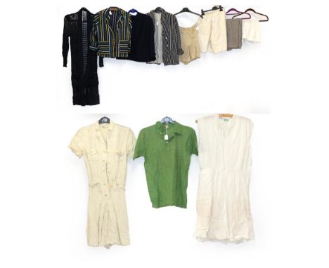 Assorted Circa 1920's Sporting or Casual Clothing, including a green short sleeve Aertex; Uwin pair of white A-line style sho