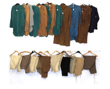 Assorted Mid 20th Century Breeches and Work Smocks, including A &amp; J Lambert Edinburgh dated 18.10.37 cream wool breeches,