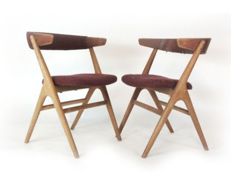 A pair of 1960's oak framed 'Tripod' chairs with padded backs and seats by Helge Sibast CONDITION REPORT: Structurally sound 