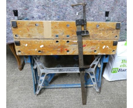 A twin-height workmate, together with a sash cramp