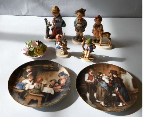Five Goebel figures, together with collector plates, Denton china