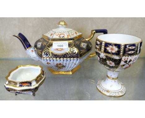 Royal Crown Derby chalice, together with decorative teapot, sugar bowl (3)