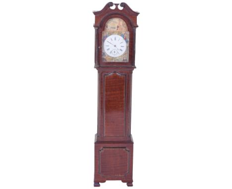 A finely made miniature Georgian style mahogany longcase clock, English probably late Victorian, with scroll pediment, dial w