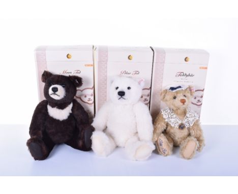 Three Steiff boxed Limited Edition Bears, Teddybear Braun 32cm, 630/1776, Polar Ted white 40cm, 296/2000, Moon Ted dark brown