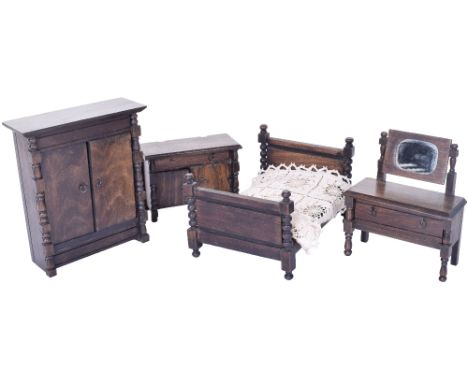 Elgin for Tri-ang Jacobian style Bedroom suite, 1930s, comprising double bed, wardrobe dressing table and dresser, dresser la