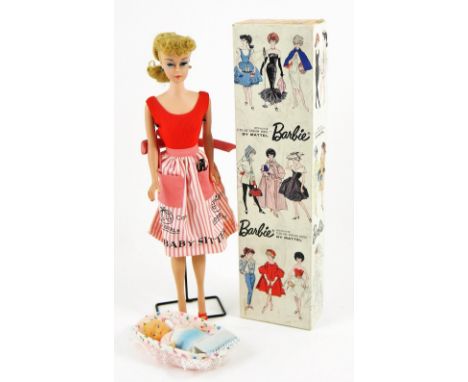Barbie ‘Baby sitter’ in original box, Mattel, imported from Japan, mid 1960’s, with ash blonde ponytail, glasses, blue eyesha