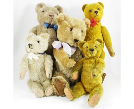 Chiltern Hugmee Teddy bear, English 1950’s, the brown mohair bear with orange glass eyes, stitched nose, mouth and claws, swi