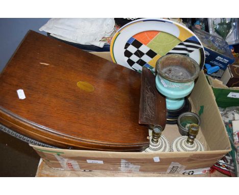 OAK CUTLERY BOX, OIL LAMP BASE AND OTHER ITEMS