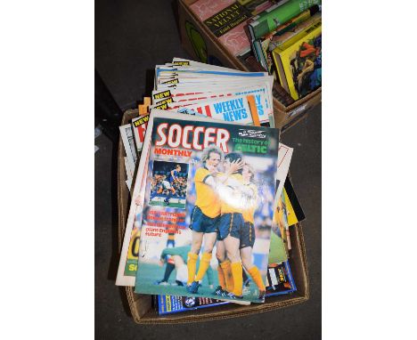 ONE BOX OF FOOTBALL PROGRAMMES TO INCLUDE LEICESTER CITY, WOLVES, ARSENAL ETC PLUS QUANTITY OF FOOTBALL WEEKLY NEWS MAGAZINE