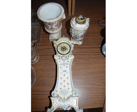 CONTINENTAL PORCELAIN OIL LAMP BASE WITH BLUE CROSSED SWORDS MARK, HEAVILY DAMAGED, TOGETHER WITH A FURTHER SMALL CONTINENTAL