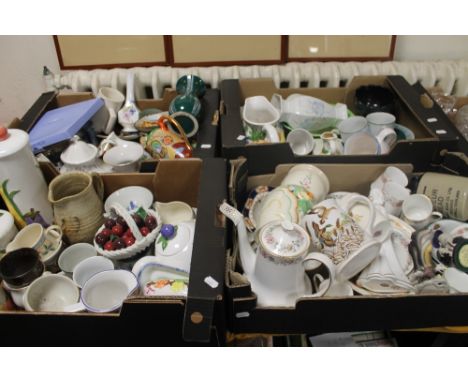 FOUR TRAYS OF ASSORTED CHINA TO INCLUDE WEDGWOOD, ROYAL WORCESTER ETC.