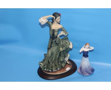 A CONTINENTAL STYLE CERAMIC FIGURE TOGETHER WITH A ROYAL WORCESTER FIGURINE 'JENNY'