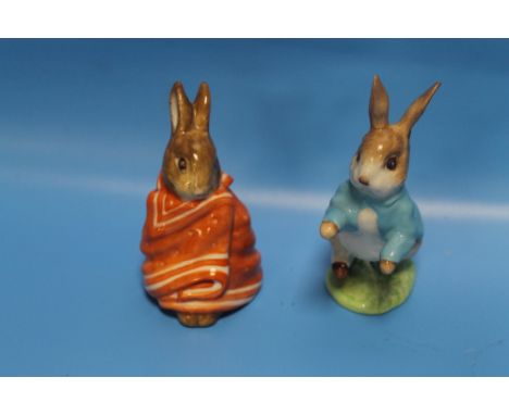 TWO BESWICK BEATRIX POTTER FIGURES TO INCLUDE POORLY PETER RABBIT &amp; PETER RABBIT WITH GOLD STAMP