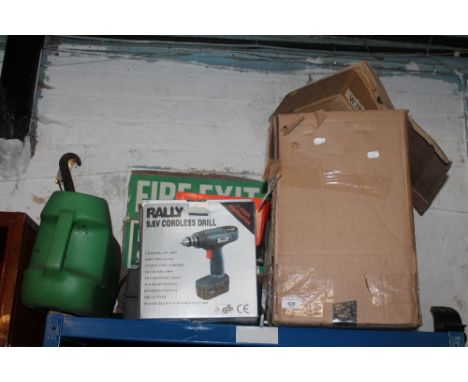 A QUANTITY OF ASSORTED TOOLS ETC. TO INCLUDE CORDLESS DRILL