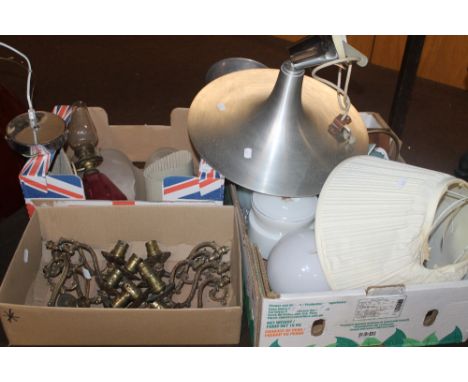 A QUANTITY OF ASSORTED LIGHT FITTINGS, LAMPS ETC.