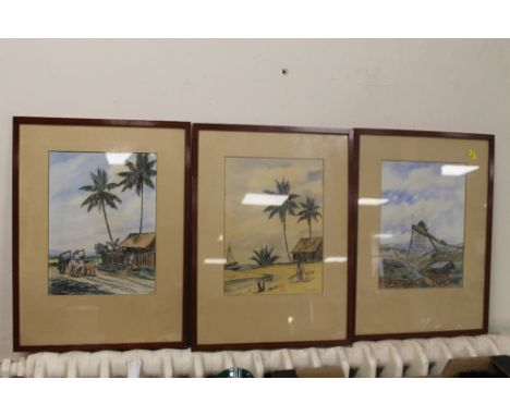 THREE FRAMED AND GLAZED WATERCOLOURS SIGNED J. R. CHARTON