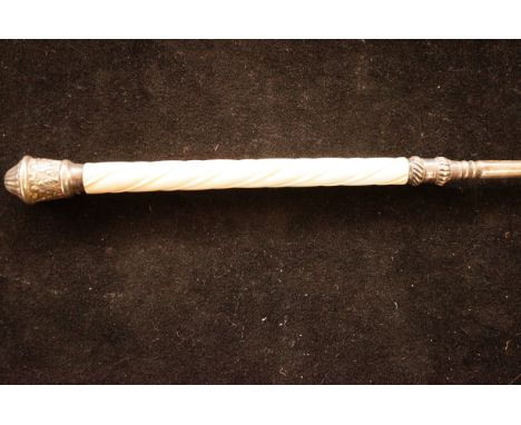 Victorian Ivory Handled and Silver Mounted Long Shoe Button Hook, Full Birmingham Hallmarks - 40cm w 