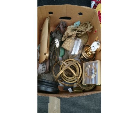 A spelter figure modelled as a Lady Playing a Mandolin (a/f) together with a collection of various brass items.