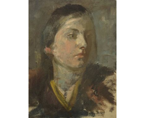 Hugh Crawford (Glasgow School of Art): Unframed oil on canvas; Unfinished Portrait (NB: inscription to reverse "P A Brown's p
