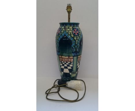A large Moorcroft Pottery table lamp base by Beverley Wilkes, decorated in the JUMEIRAH pattern with original Moorcroft silk 