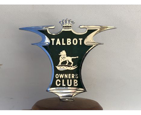 A Talbot Owner's Club enamel car badge, display base mounted. 