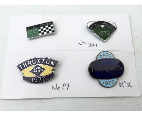 Four BARC Thruxton enamel badges, dated 1969, 1970, 1972 and 1973.