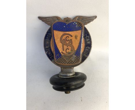 A Singer Motor Car Club part enamel car badge, radiator cap mounted.